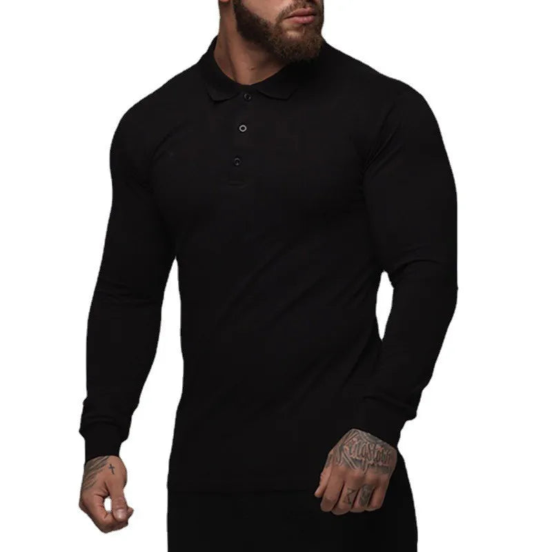 New Fashion Autumn Sports Polo Shirt Mens Stretch Cotton Gym Clothing Spring Casual Long Sleeve Polos Male Breathable T Shirt