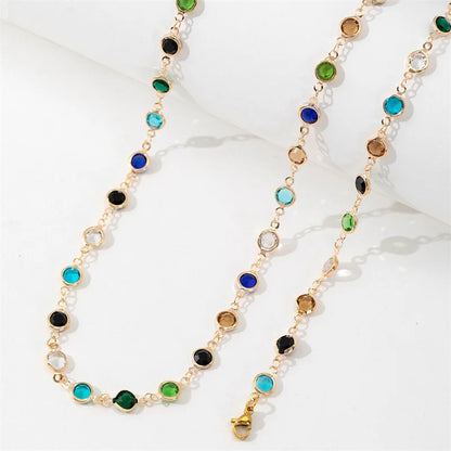Bohemian Colorful Glass Long Y-Shaped Necklace Metal Collarbone Chain Gold Silver Color Summer Holiday Party Body Jewelry Gifts