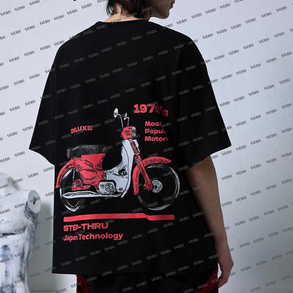 Trendy Motorcycle Letter Print Men's Tshirts Casual O-Neck Short-sleeved T-shirt Street Retro Tops Man Loose Sports Tshirts