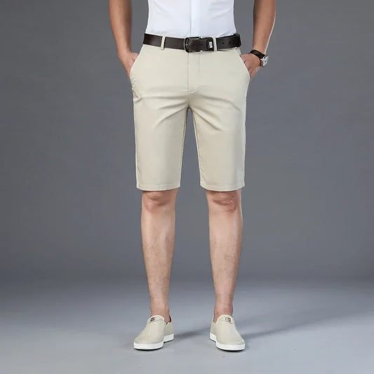 6 Colors Casual Shorts Men Summer New Fashion Business Straight Elastic Thin Short Pants High Quality Male Clothes Khaki Beige