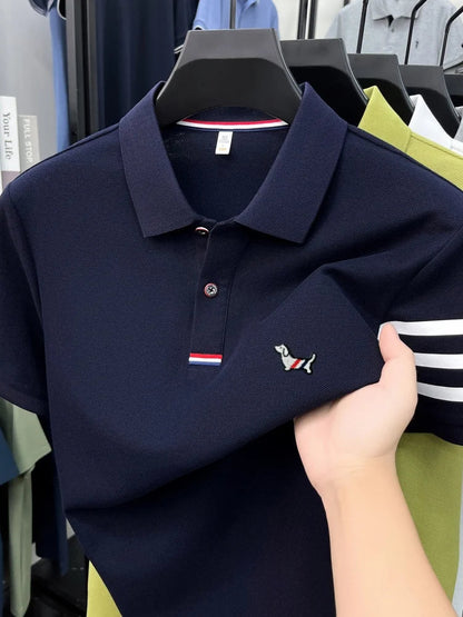 Summer 100% cotton short sleeve polo shirt men designer high-end brand cute dog embroidery Korean casual golf fashion T-shirt