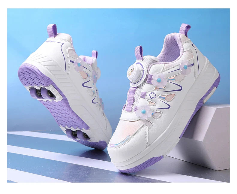 HeelysChildren's small flower decorated four-wheel roller skating sports shoe breathable roller skating girls shoes holidaygifts