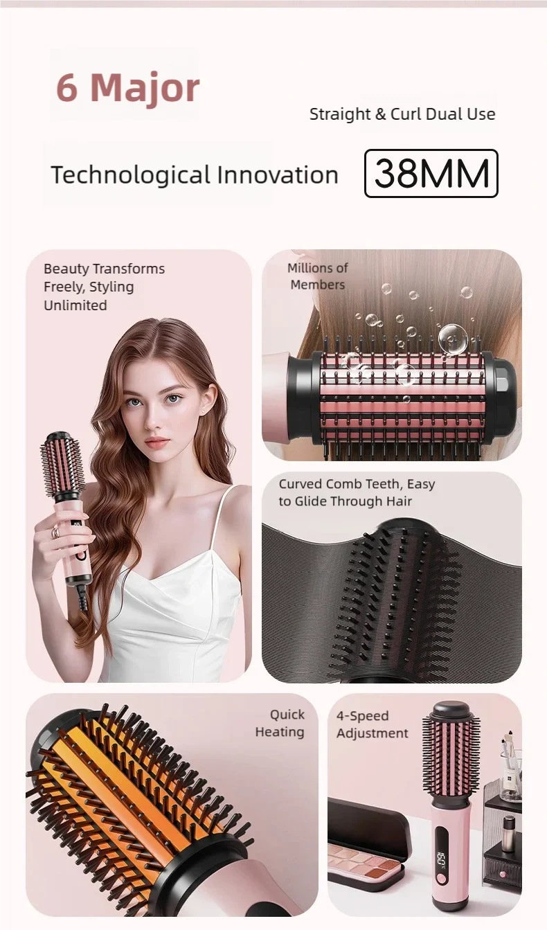 New Automatic Volumizing Hot Air Brush Professional Styling Tool Multifunctional Heated Curling and Straightening Comb