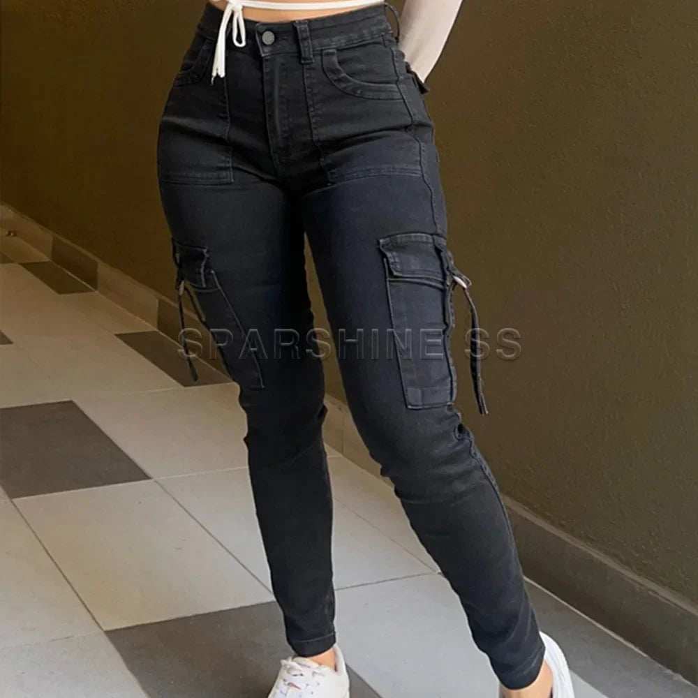 Women Fashion Autumn Winter High Waist Elastic Slim Fit Jeans Comfortable Casual Long Pants Push Up Versatile Design Plus Size