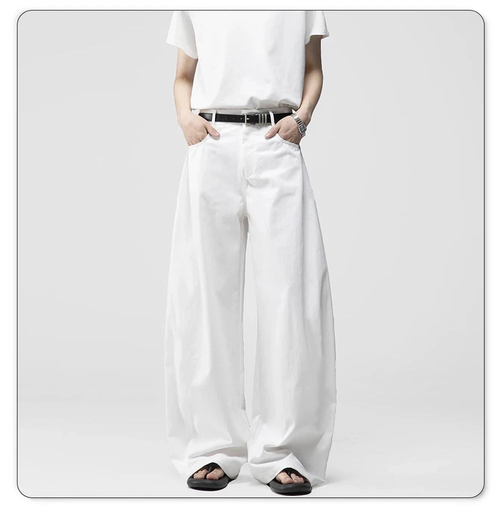 Men's White Baggy Machete Wide-Leg Jeans Daily Casual Denim Pants Solid Business Ladies' Balloon Pants High Street Men's Clothes