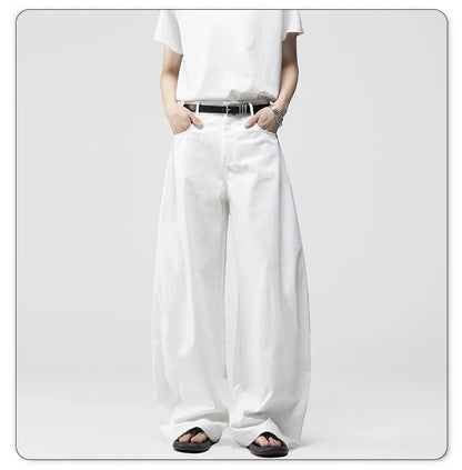 Men's White Baggy Machete Wide-Leg Jeans Daily Casual Denim Pants Solid Business Ladies' Balloon Pants High Street Men's Clothes