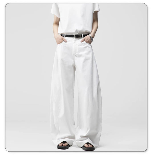 Men's White Baggy Machete Wide-Leg Jeans Daily Casual Denim Pants Solid Business Ladies' Balloon Pants High Street Men's Clothes