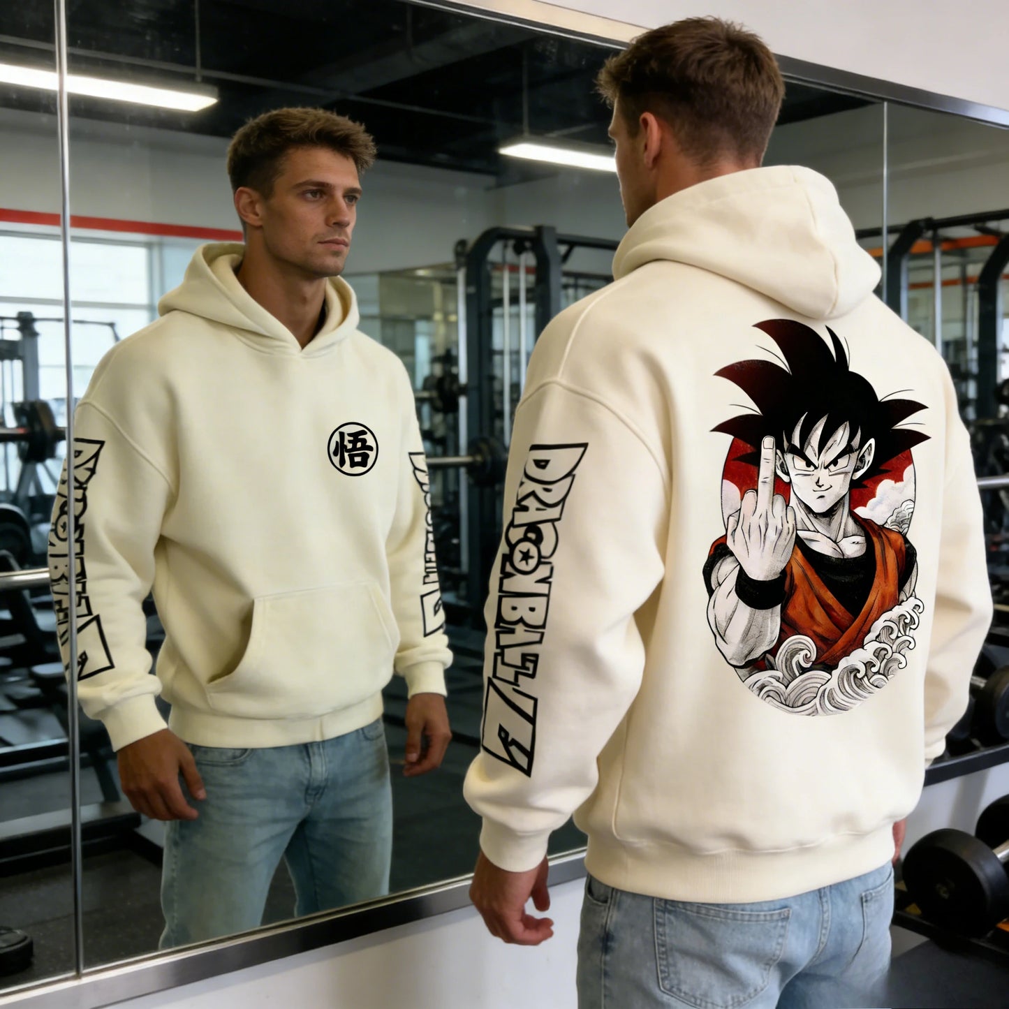 Retro Anime Hoodie, Japanese Style Goku Print Men's Pure Cotton Hoodie, Casual Loose Sports Daily Version