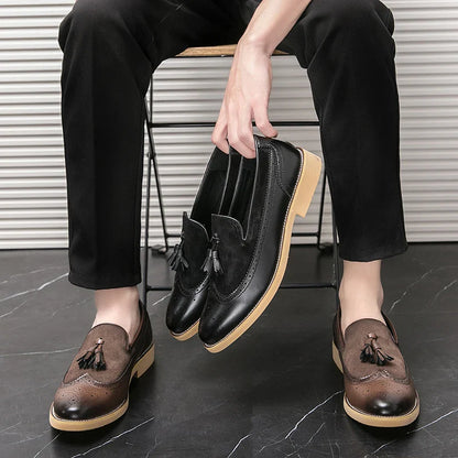 Men Business Dress Casual Fashion Elegant Formal ShoesSlip-on Evening Dress Loafers Party Tassel Leather Shoes Wedding Shoes