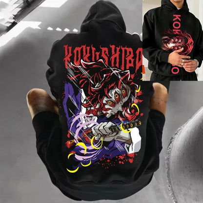 Print Black Hoodie, Oversized Streetwear Sweatshirt Men Women Long Sleeve Casual Autumn Top Unisex