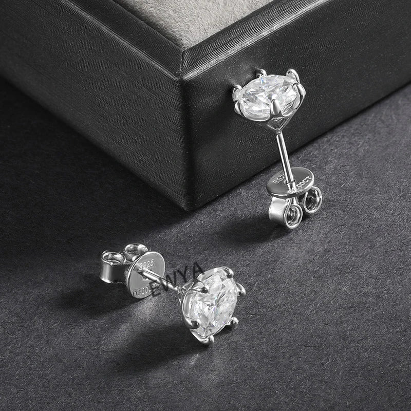 0.2/0.5/2ct D Color Moissanite Screw Stud Earrings for Women Men Silver 925 Plated 18K Pass Diamond Test 6 Prong Earring