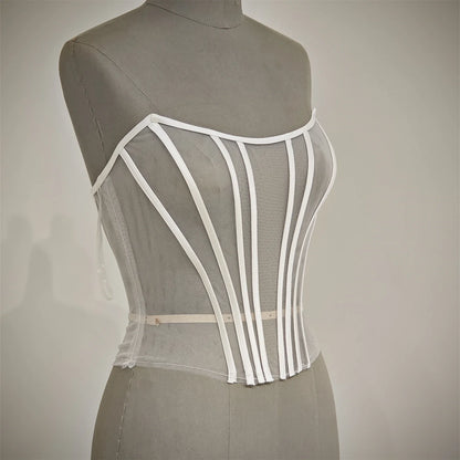 Custom Made Women Sexy Illusion Corset Tulle With Bones Wedding Dress Inner Wear Grils Shapewear Body Restraint Bodice Of Bride