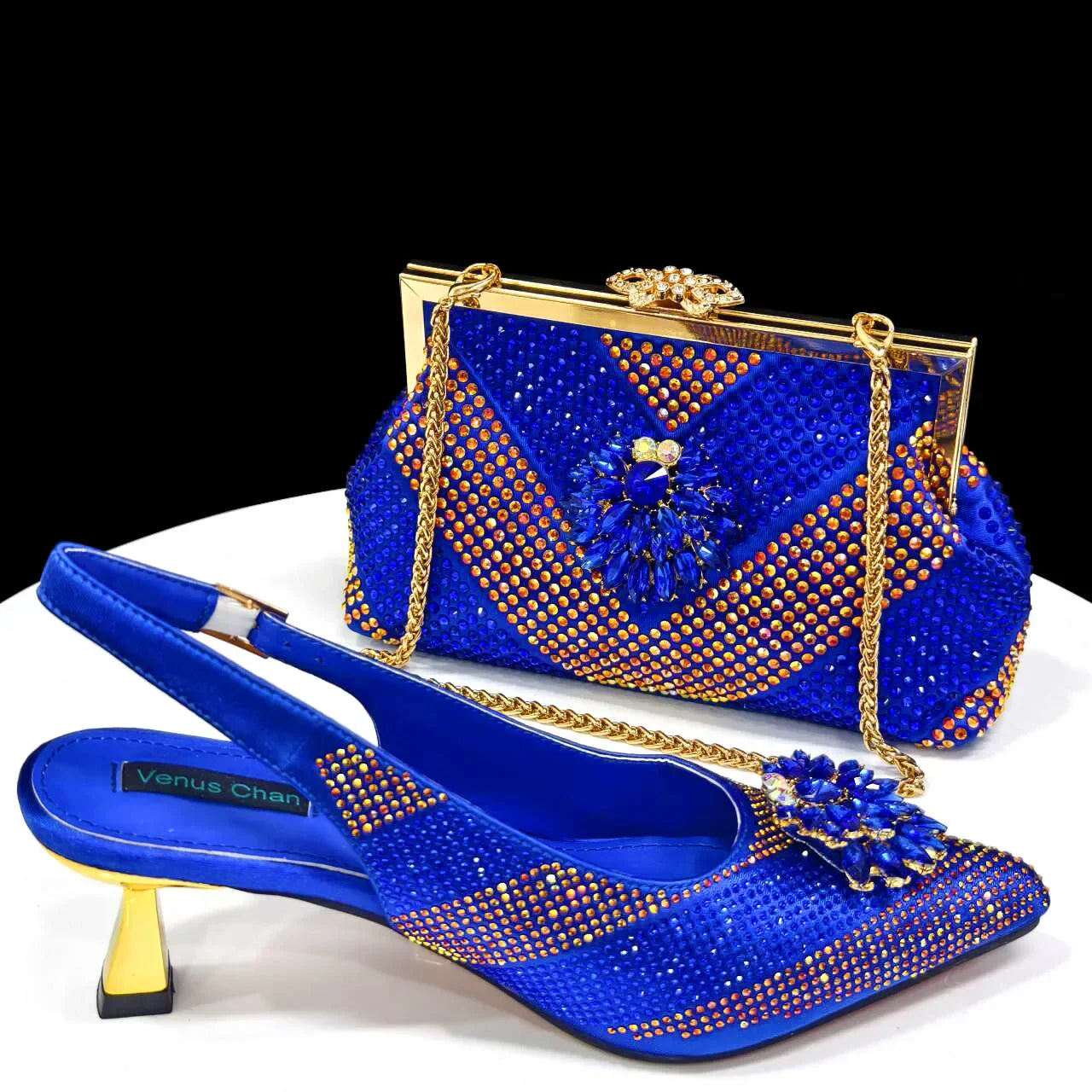 Italian Design Rhinestone Luxury Wine Colour Pointed Toe Shoe & Bag Set Women's High Heels for Parties