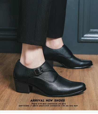 Dress Shoes Man Thick Heel Brogue Leather Men Wedding Party Social Shoe Male Business Casual White Platform Formal Shoes For Men