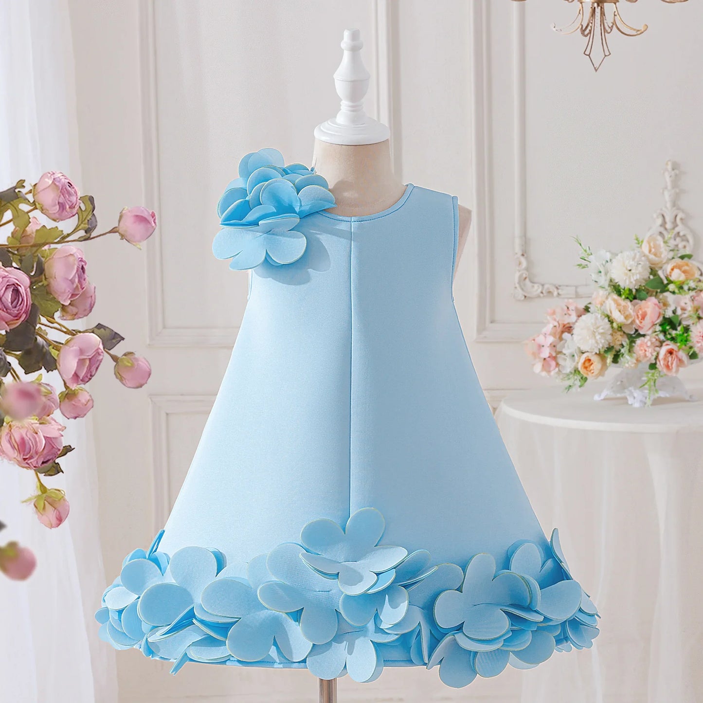 Vestido de festa para meninas princesa com flores 3D, verão, 4 a 8 anos, elegante, para casamento, damas de honra, formatura, festa de aniversário, roupa infantil