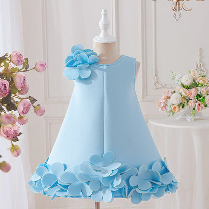 Vestido de festa para meninas princesa com flores 3D, verão, 4 a 8 anos, elegante, para casamento, damas de honra, formatura, festa de aniversário, roupa infantil