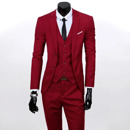 Groom Suit Men Three Piece Set British Style Slim Fit Wedding Suit Business Casual Summer