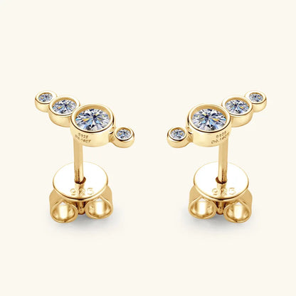 Real 5-Stone Bezel Full D Color Moissanite Stud Earrings for Women S925 Silver Party Round Bubble All Diamond Earring Gift