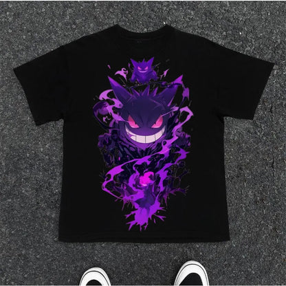 Cartoon Gengar Original Printed T-Shirt Summer New Unisex Y2K Harajuku Style Loose & Casual Short - Sleeved Top