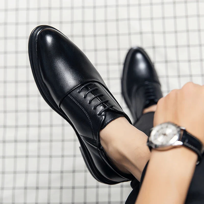 Fashion Business Formal Leather Shoes Men 2026 Summer Low-top Solid Wedding Shoes Black Oxford Pointed Office Shoes Plus Size 46