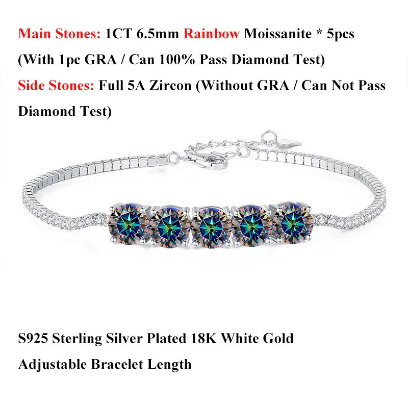 Pink Blue Green Moissanite Diamond Link Bracelet 6.5mm 5cttw for Woman 925 Silver Plated 18K Adjustable Chain Bracelets
