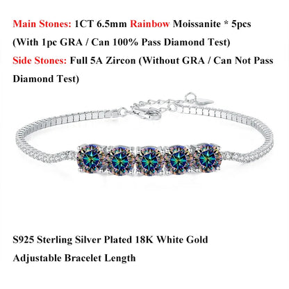 Pink Blue Green Moissanite Diamond Link Bracelet 6.5mm 5cttw for Woman 925 Silver Plated 18K Adjustable Chain Bracelets