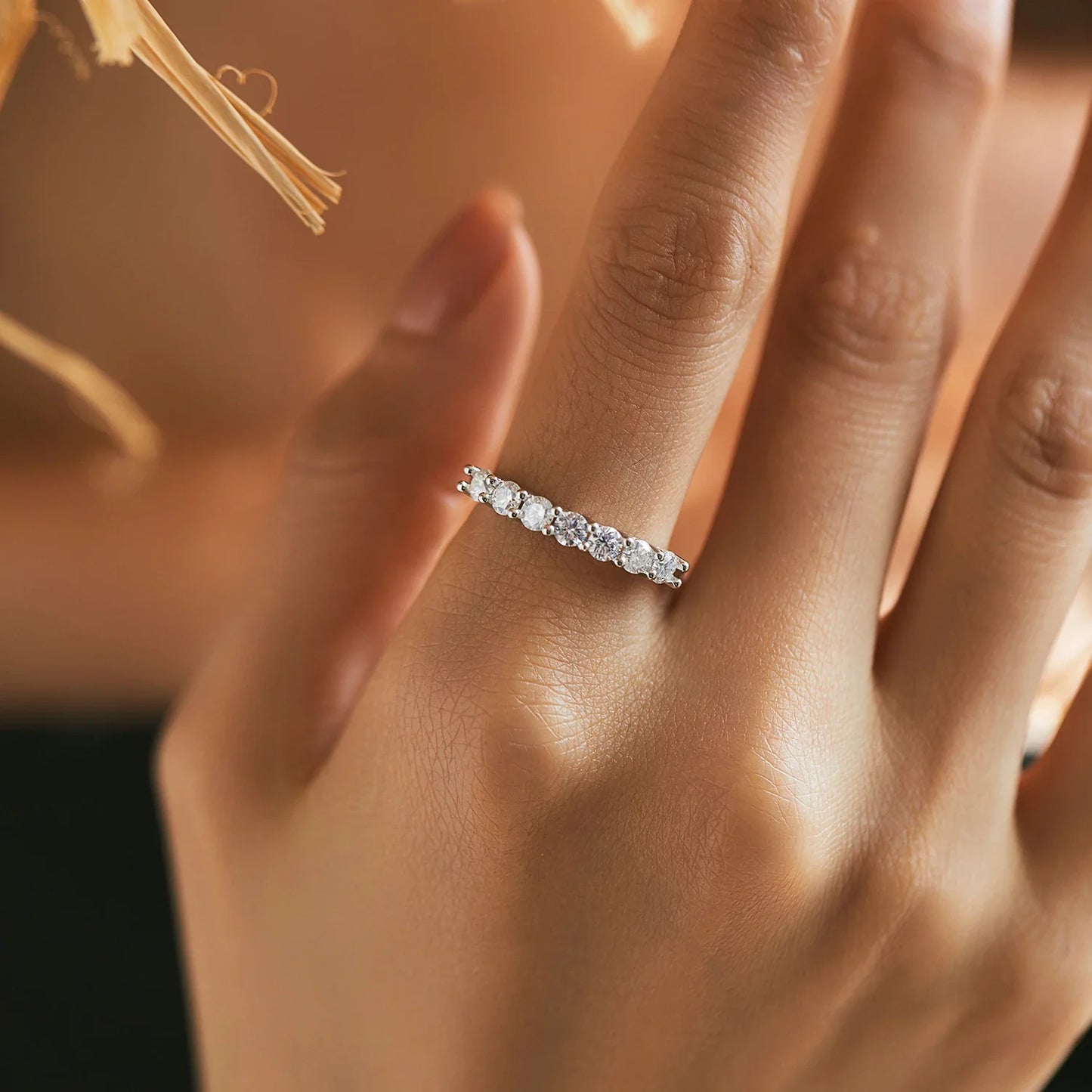Moissanite Wedding Band 925 Sterling Silver Ring Platinum Plated Lab Diamond Stackable Crown Jewelry For Women Gifts
