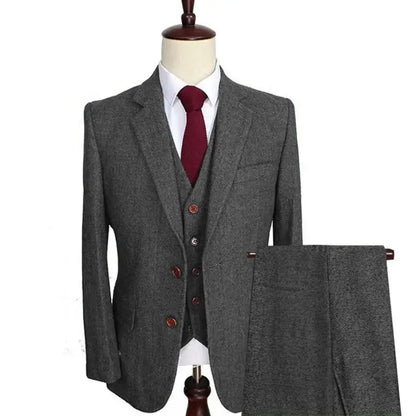 Men Suit 3 Pieces Army Green Tweed Formal Lapel Notch Regular Wedding Groom Banquet Work Tuxedos Set Jacket Vest With Pants