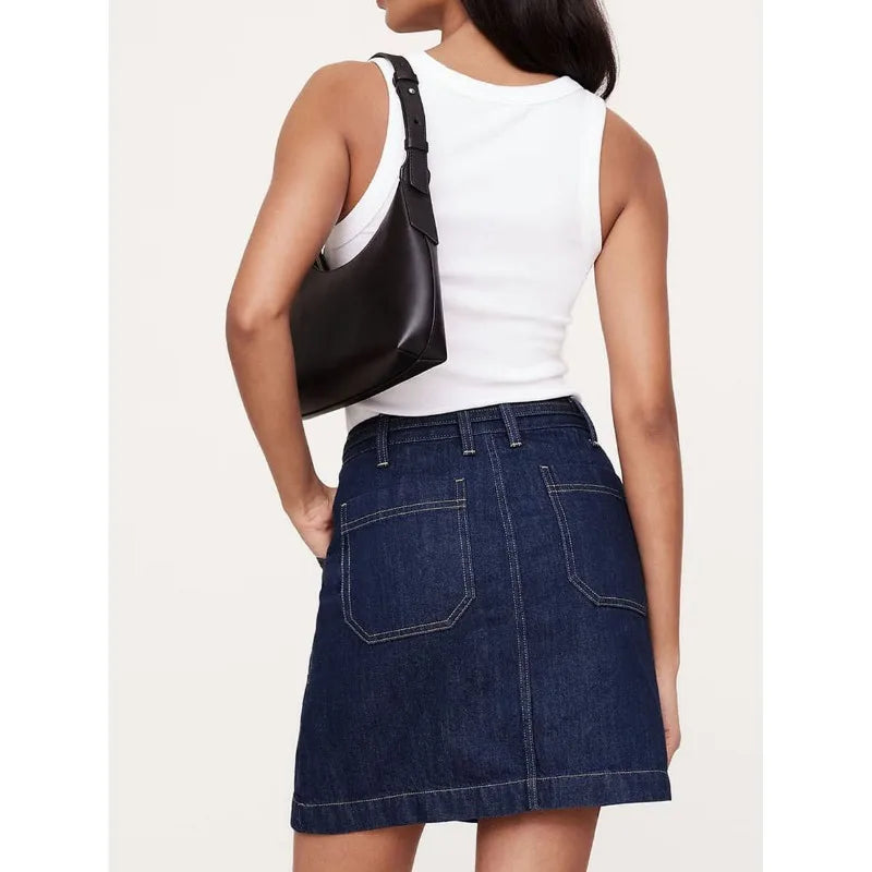Women's Spring Summer Vintage Denim Mini Skirt Non-Stretch High Waist Belted Casual Streetwear Korean Y2K Fashion A-Line Skirt