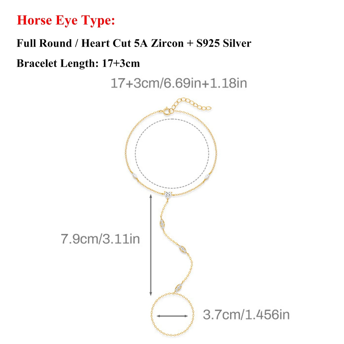 5A Zircon Finger Ring Chain Bracelets Horse Eye Lucky Clover Lab diamond Bracelet for Women Adjustable 925 Silver Jewelry