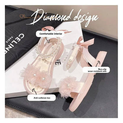 Girls Summer Sandals Soft Bottom Toe-Open Cute Princess Shoes Middle Large Children Little Girls Student Beach Shoes
