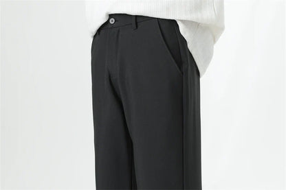 Men's Korean Fashion Small Flared Suit Pants Elastic Waist Drape Loose Straight Solid Color Business Office Casual Male Trousers