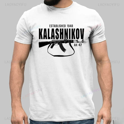 Vintage Classic Man Ak 47 TShirt Casual Fashion Military Fan Printed Cotton Shirt Summer O-neck Breathable Short-sleev Camisetas