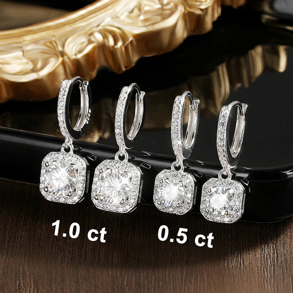 D Color Moissanite Earring 925 Sterling Sliver Plated with White Gold Earring for Women Wedding Engagement Fine Jewelry