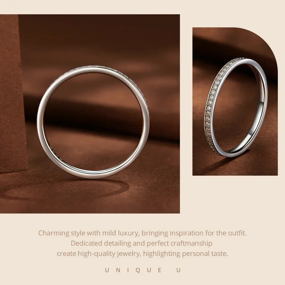 Moissanite Wedding Band 925 Sterling Silver Eternity Rings Platinum Plated Lab Created Diamond Stackable Ring for Women