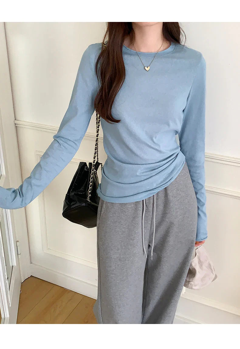 2026 Spring Autumn T shirt Women Tops Solid Slim Fit Long Sleeve O Neck Tshirts Female Casual Streetwear High Quality Base Tees