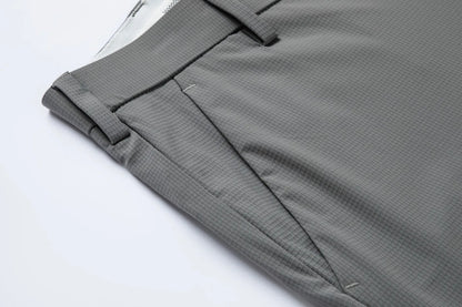 Men's Ice Silk Trousers High Stretch Micro-Grid Straight Leg Pants Business Casual Breathable YKK Zip Quick Dry Slacks 2026