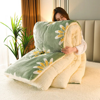 2025 new winter printed milk wool lamb wool blanket, thickened single and double student dormitory bedding core