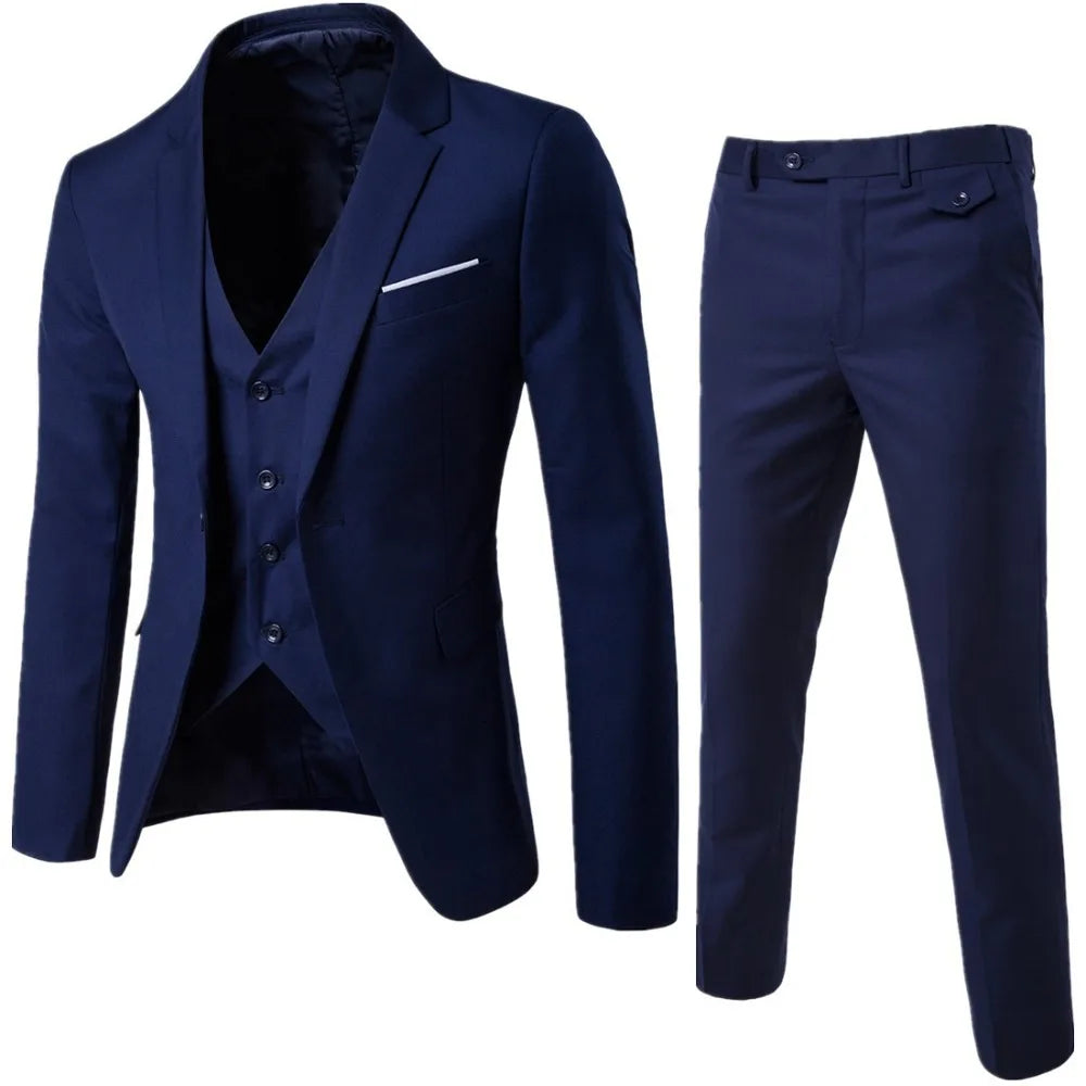Men's 3 Piece Suit Notch Lapel Business Casual Wedding Groom Formal Wear Summer