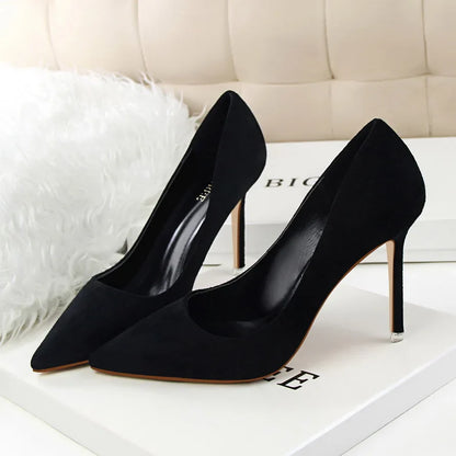 Women 9cm High Heels Yellow Burgundy Pumps Plus Size Stripper Suede Escarpins Lady Wedding Bridal Scarpins Green Blue Prom Shoes