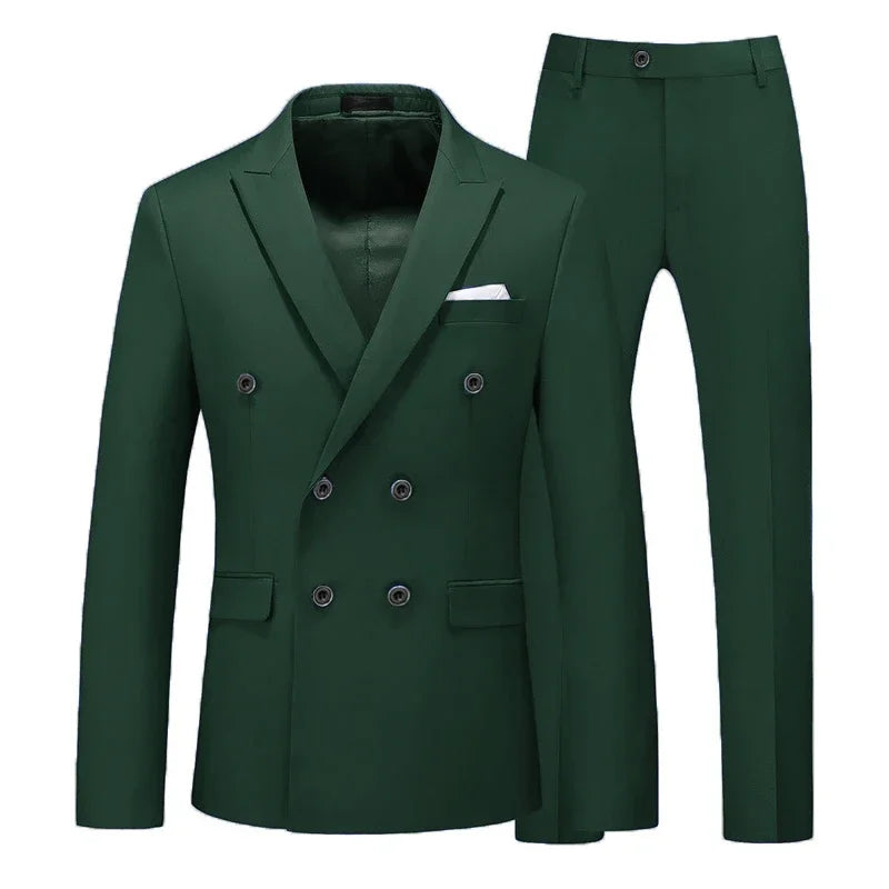 2 Pieces Double Breasted Formal Men Suits Slim FitGroom Tuxedos for Wedding Peaked Lapel Custom Male Blazer Prom Daily Wear