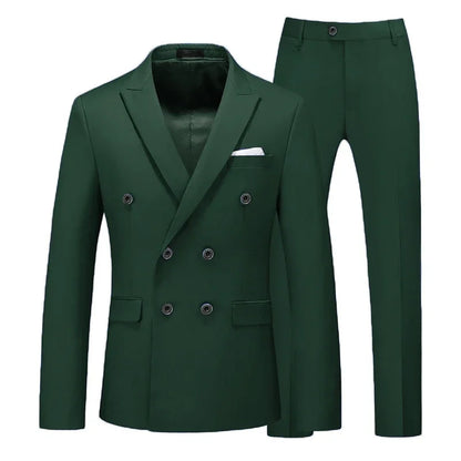 2 Pieces Double Breasted Formal Men Suits Slim FitGroom Tuxedos for Wedding Peaked Lapel Custom Male Blazer Prom Daily Wear