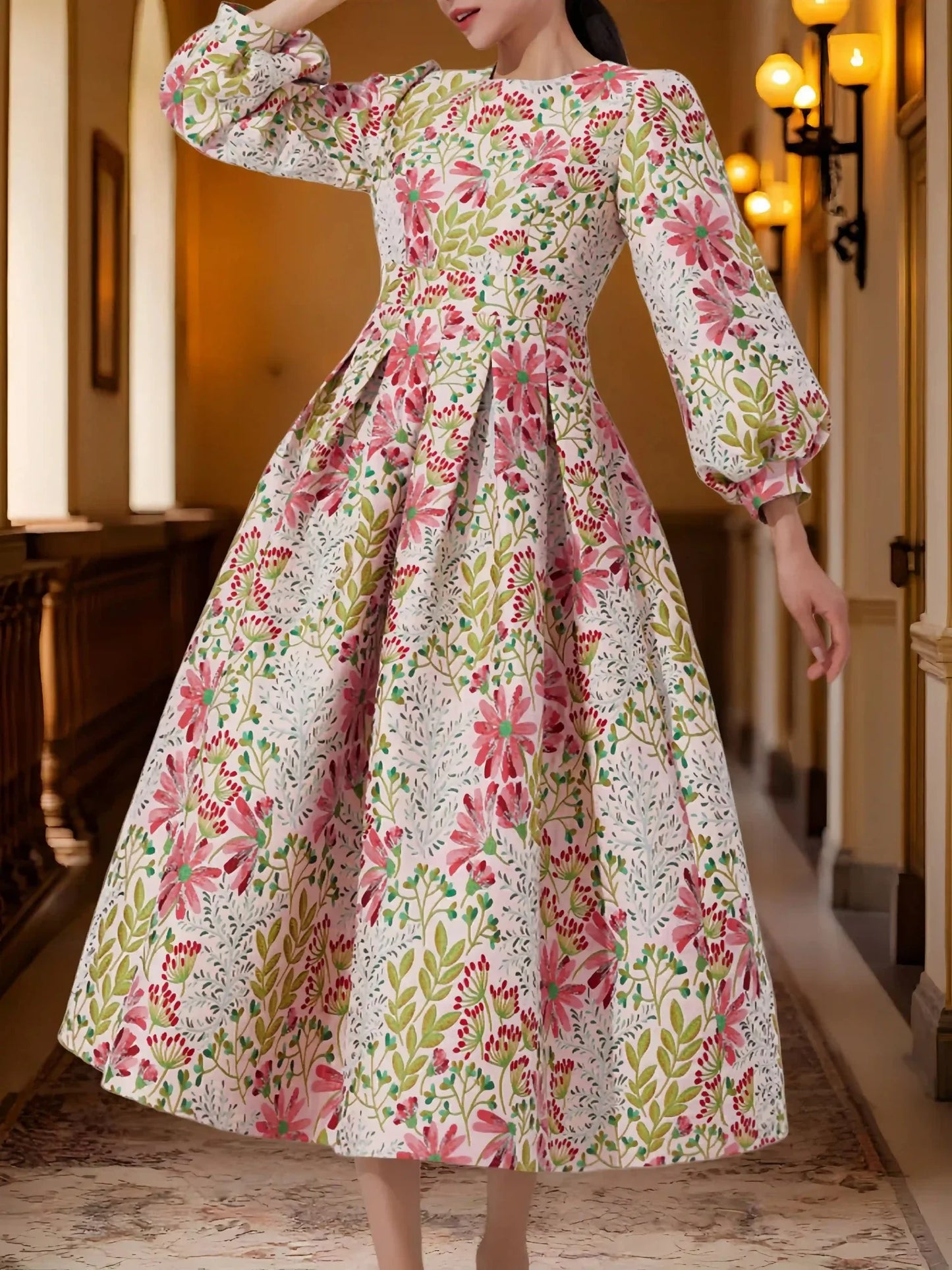 Winter and autumn luxurious and elegant lantern-sleeved wide-sleeved formal evening dress for banquets, wedding guests' attire