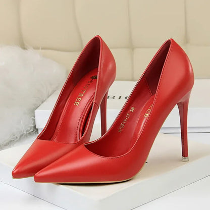 Plus Size 34-43 Woman Classic Concise 7.5cm 10.5cm High Heels Lady Elegant Colorful Pumps Scarpins Yellow Mid Low Heels Shoes