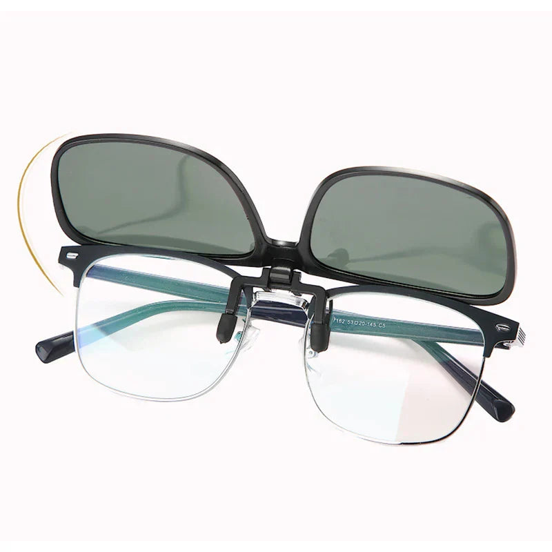 Clip Polarized Sunglasses Square Men Clip On Glasses Flip-up Frames Sunglasses Covers Blue Night Vision Color Lens 2025