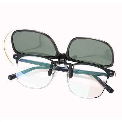 Clip Polarized Sunglasses Square Men Clip On Glasses Flip-up Frames Sunglasses Covers Blue Night Vision Color Lens 2025