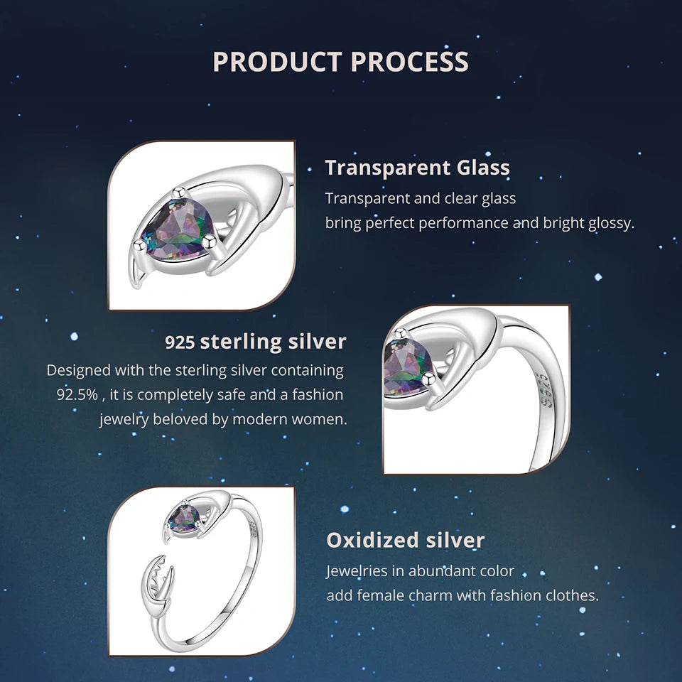 925 Sterling Silver Colorful 12 Zodiac Open Ring For Women , Rainbow Zircon Crystal Stackable Rings Girl Family Gift