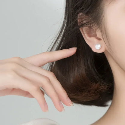 Authentic 925 Sterling Silver Sweet Irregular Pearl Stud Earrings For Women Wedding Party FIne Jewelry DA1224