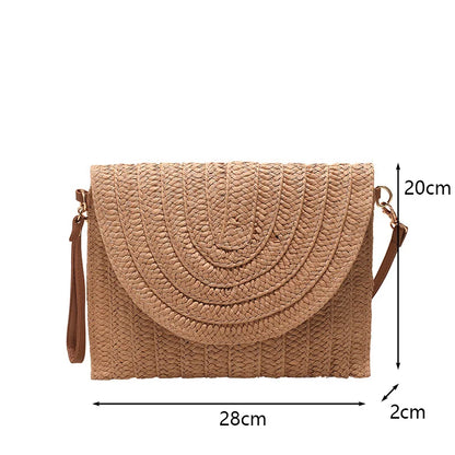 Straw Woven Shoulder Crossbody Bag Beach Clutch Handbag Casual Summer Handmade Envelope Bags for Women Totes Purse