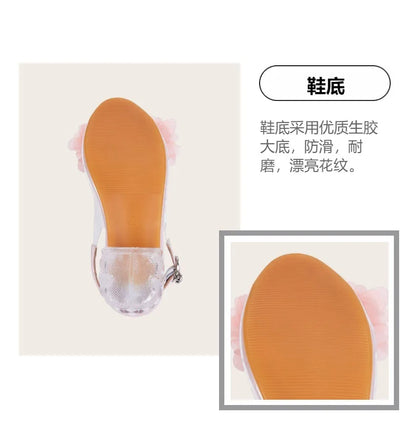 2025 New Fashion Flower Girl Princess Sandals Summer Fish Mouth Transparent Thick Heel Open Toe Children's Sandals High Heels